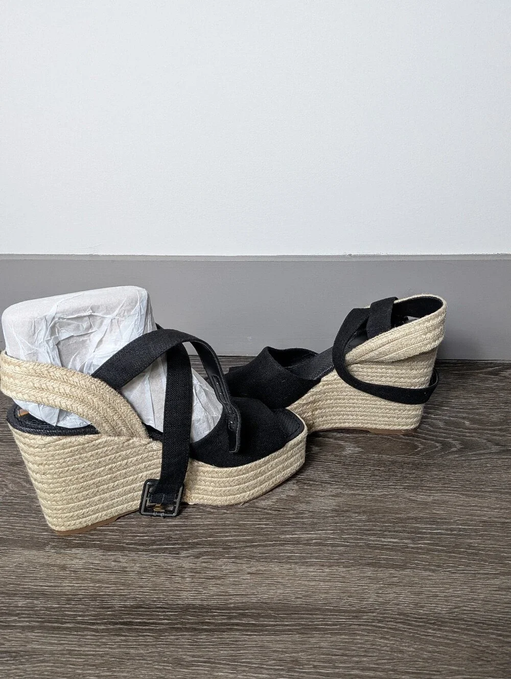Sam Edelman Women's Vada Black Espadrille high Wedge Strap Sandal Summer Sz 10